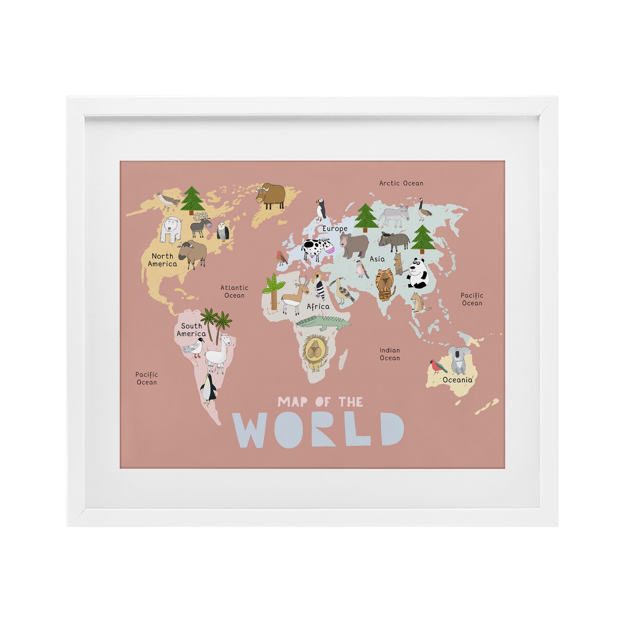 Stupell Industries Kid's Map Of World Pink Framed Print Under Glass, design by Carla Daly